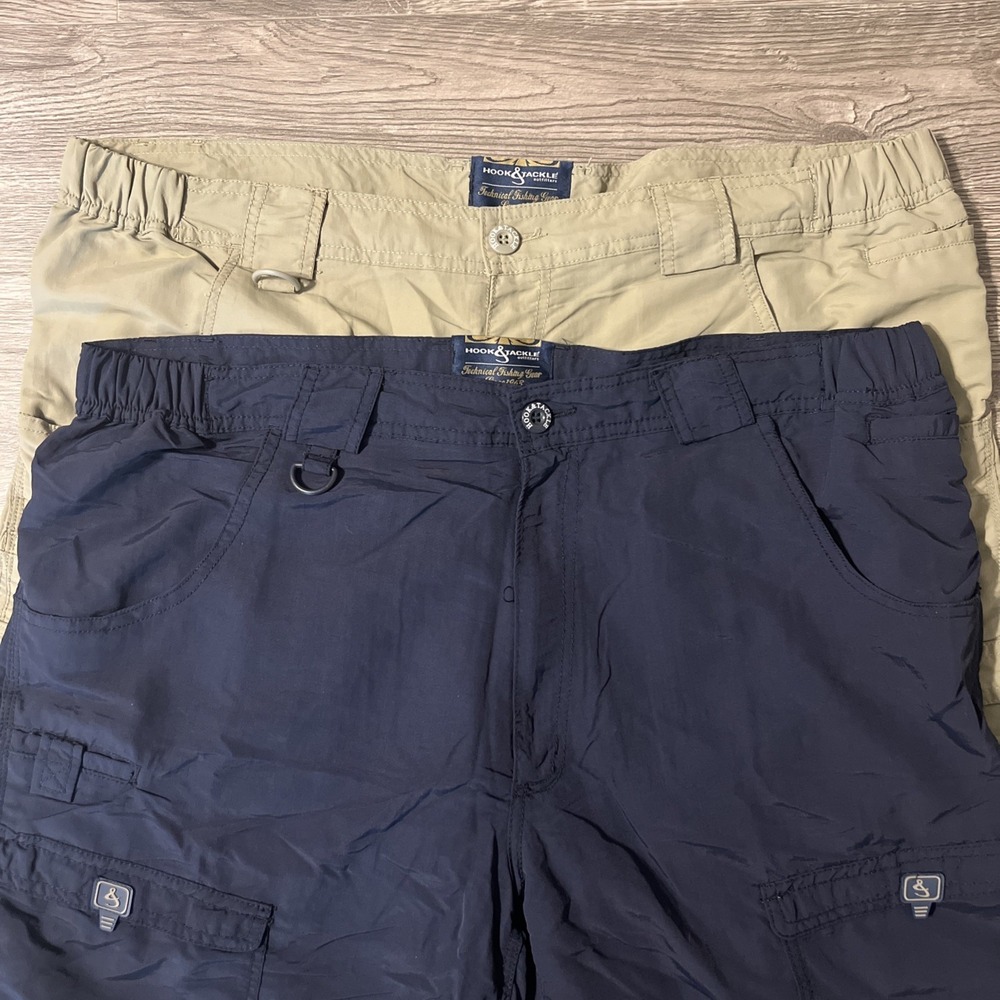 Lot Of 2 Hook And Tackle Navy/Tan Lightweight Cargo Fishing Shorts Size 42x8
